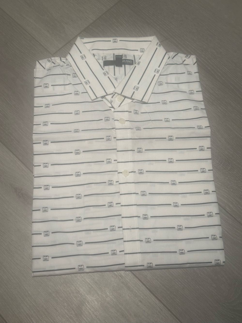 Murano White Shirt with Navy Thin Stripes and Logo Motif
